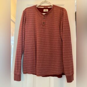 Marine Layer Medium Easy Stripe Burgundy Long Sleeve Henley Double Knit Shirt